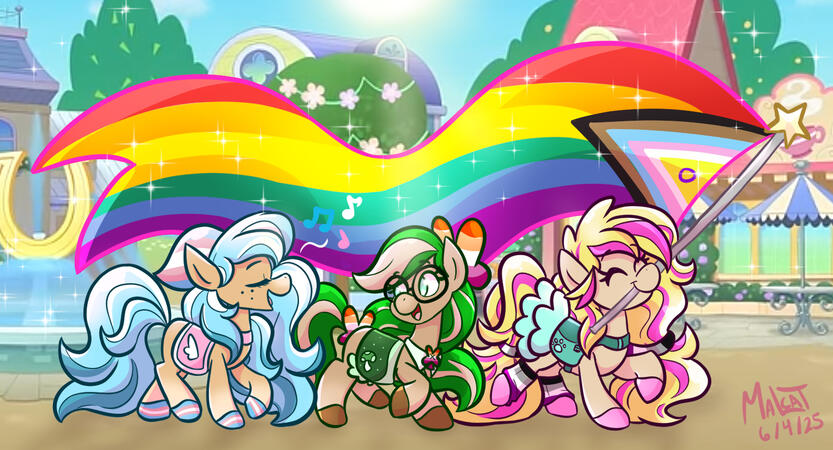My Wild Manes OCs Skylar, Clover, and Molly in a pride parade.