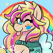 Molly Icon Molly, a Wild Manes OC, sticking her tongue out and winking. She has a rainbow pawprint painted on her face.